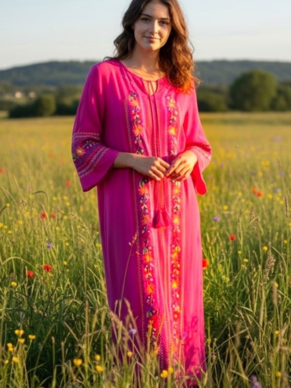 New Pink Embroidered Kaftan Boho Bohemian Dress XL
